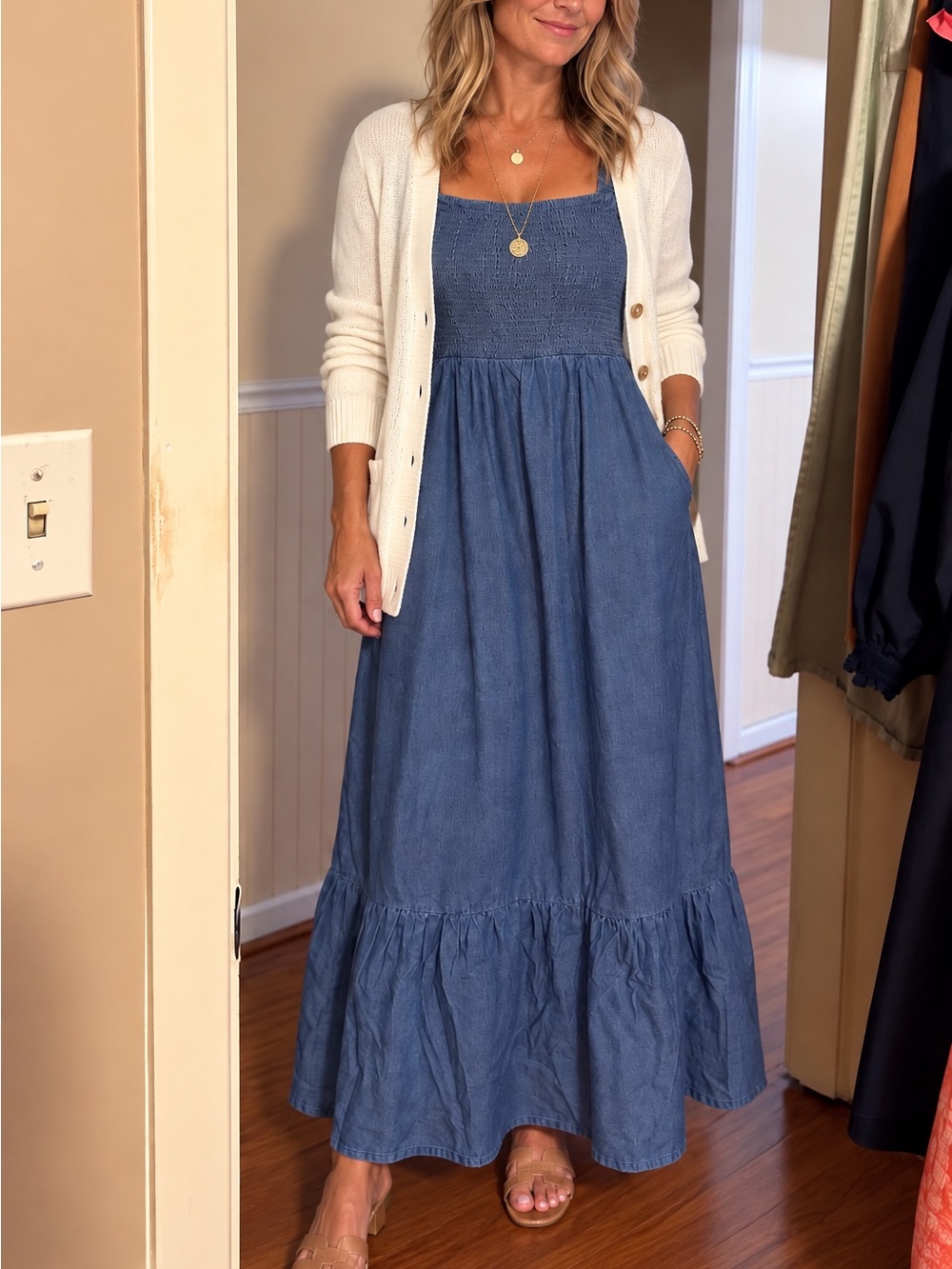 eesome Blue Smocked Bodice Maxi Dress
